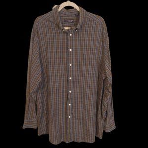 Roundtree & Yorke Men's 3XT Long-sleeves Brown & Light Blue Plaid Button-up